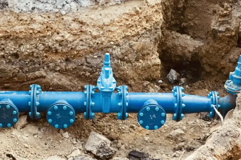 An exposed sewer line during a repair
